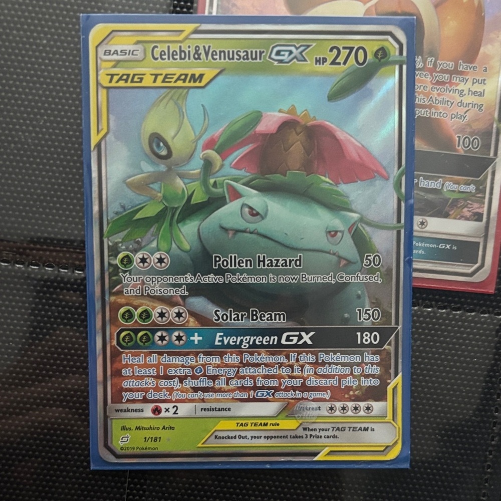 Pokemon Celebi & Venusaur GX Card - Green and Blue